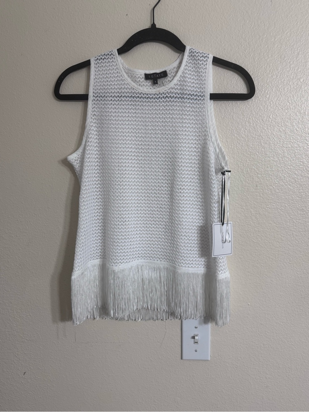 NWT 1.STATE White Crochet Fringe Sleeveless Tank Top Size S